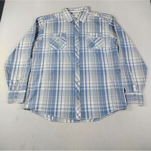 BKE Shirt Mens 2XL Blue Plaid Western Snap Button Up Casual Cowboycore Rodeo